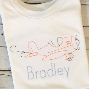 Vintage Airplane Embroidered Shirt Embroidery-Embroidered, Personalized, Girls, Baby One Piece custom Embroidered boy Shirt