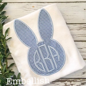 Boys Blue Seersucker Easter Bunny Personalized Shirt, Monogrammed Applique Shirt  Embroidered, Personalized, Monogram, Easter Boys Shirt