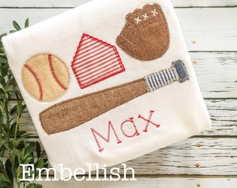 Personalized Baseball Applique Shirt, Embroidered Boy's Tee