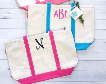 Set of 7 Medium Canvas Personalized  Boat Tote- Choose Your Colors Perfect Bridesmaids Gifts- Monogrammed Tote Bags