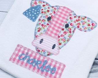 Floral Cow Applique Girls Shirt – Personalized Embroidered Monogram