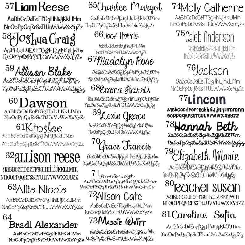 May include: A white background with black text listing 20 different names, each with a number from 57 to 81. The names are written in a cursive font.