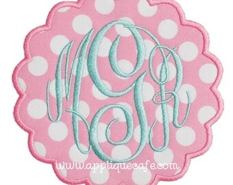 Scallop Applique Monogrammed Shirt Embroidery-Embroidered, Personalized, Monogram, Girls, Baby