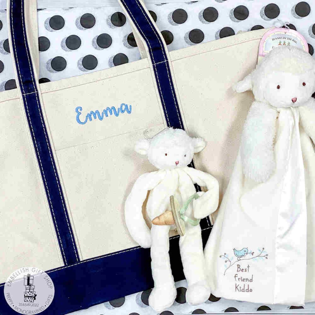 Monogrammed Canvas Baby Tote | Personalized Gift Set - Etsy