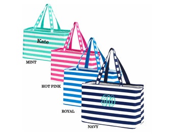 Stripe Tailgating Tote Bag Ultimate Tote Personalized Large Bag Tailgating Beach Bag Trunk Tote Monogrammed Tote With Lots of Pockets