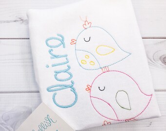 Stacked Birds Personalized Girls Applique Shirt Embroidered, Personalized, Applique Girl spring Shirt Embroidered For Girls