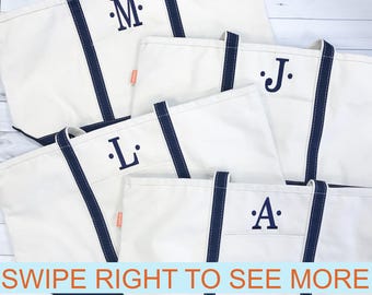 Monogrammed Canvas Tote Bag, Zippered Personalized Beach Bag, Teacher Gift
