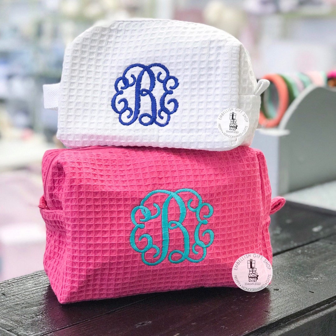 Monogrammed Waffle Makeup Bag Lined Makeup Bag Cosmetic Bag