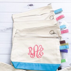 Set of 6 Color Dip Canvas Personalized Cosmetic Bag Monogrammed Canvas Cosmetic Bag Teacher Gifts, Bridesmaid Gifts Canvas Cosmetic Bag