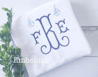 Personalized Embroidered Sailboat Shirt, Monogrammed Kids Tee or Bodysuit