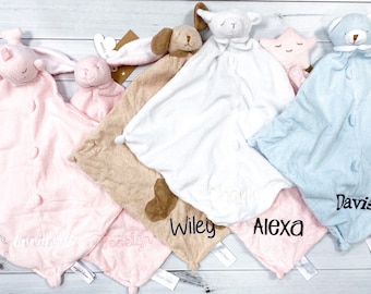 Personalized animal blankie, Baby lovey, Animal lovie Blankie, monogramed plush animal, animal with name, angel dear, security blanket,