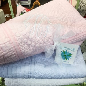 Monogrammed Baby Quilted Blanket Personalized Newborn Baby Gift Monogram Gifts For Baby Heirloom Baby Gift Monogrammed Baby Quilt image 1