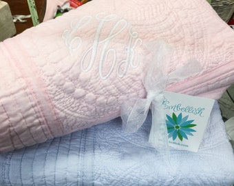 Monogrammed Baby Quilted Blanket  Personalized Newborn Baby Gift | Monogram Gifts For Baby | Heirloom Baby Gift | Monogrammed Baby Quilt
