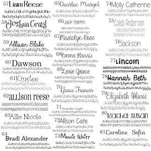 May include: A white background with black text listing 20 different names, each with a number from 57 to 81. The names are in a handwritten font.