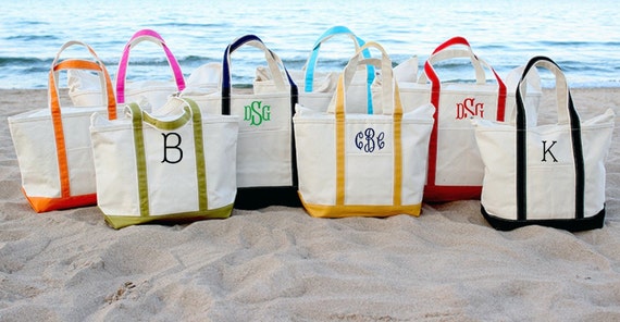Set of 5 Canvas Personalized Tote-Bag Choose Size Perfect Bridesmaids Gifts- Monogrammed Tote Bags