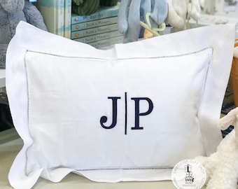 Monogrammed Baby Pillow | Hemstitched Nursery Decor, Personalized Gift