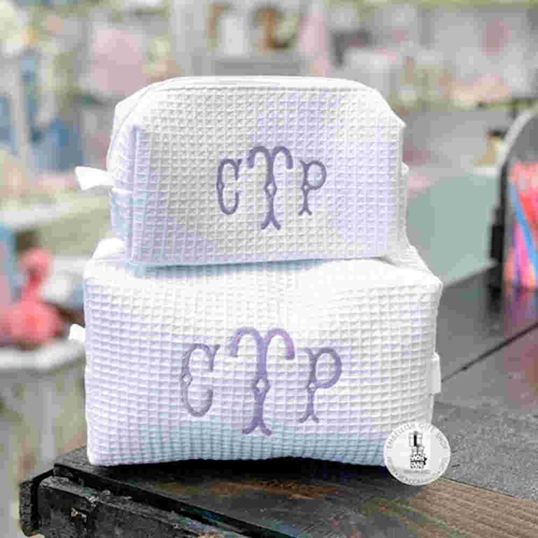 Monogrammed Waffle Cosmetic Bag Lined Makeup Bag Make up Bag ...