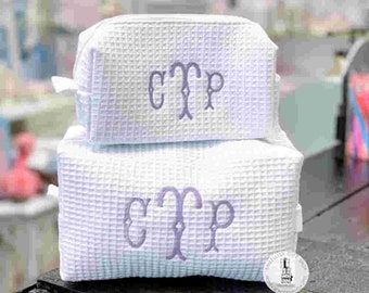 Monogrammed Waffle Cosmetic Bag -  Lined makeup bag make up Bag - Personalized Cosmetic Bag  - Monogram Graduation Gift - Bridesmaid Gift