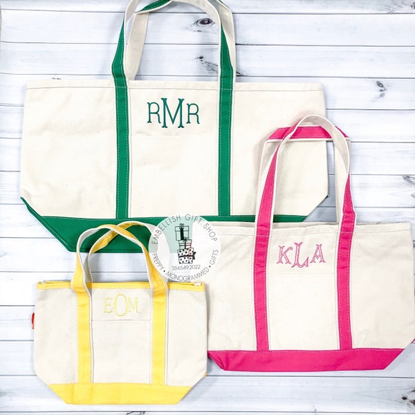 3 Sizes to choose Canvas Personalized Boat Tote Monogrammed Tote Bags Teacher Gifts, Bridal Party Gifts, Bridesmaid Gifts Boat Tote Zipper