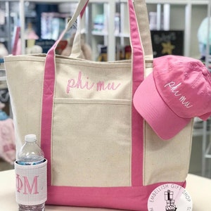 Personalized Sorority Gift Set Greek Gift Set Canvas Zipper Boat Tote Monogrammed Tote Bags, Greek Gifts Boat Tote Sorority Bid Gifts