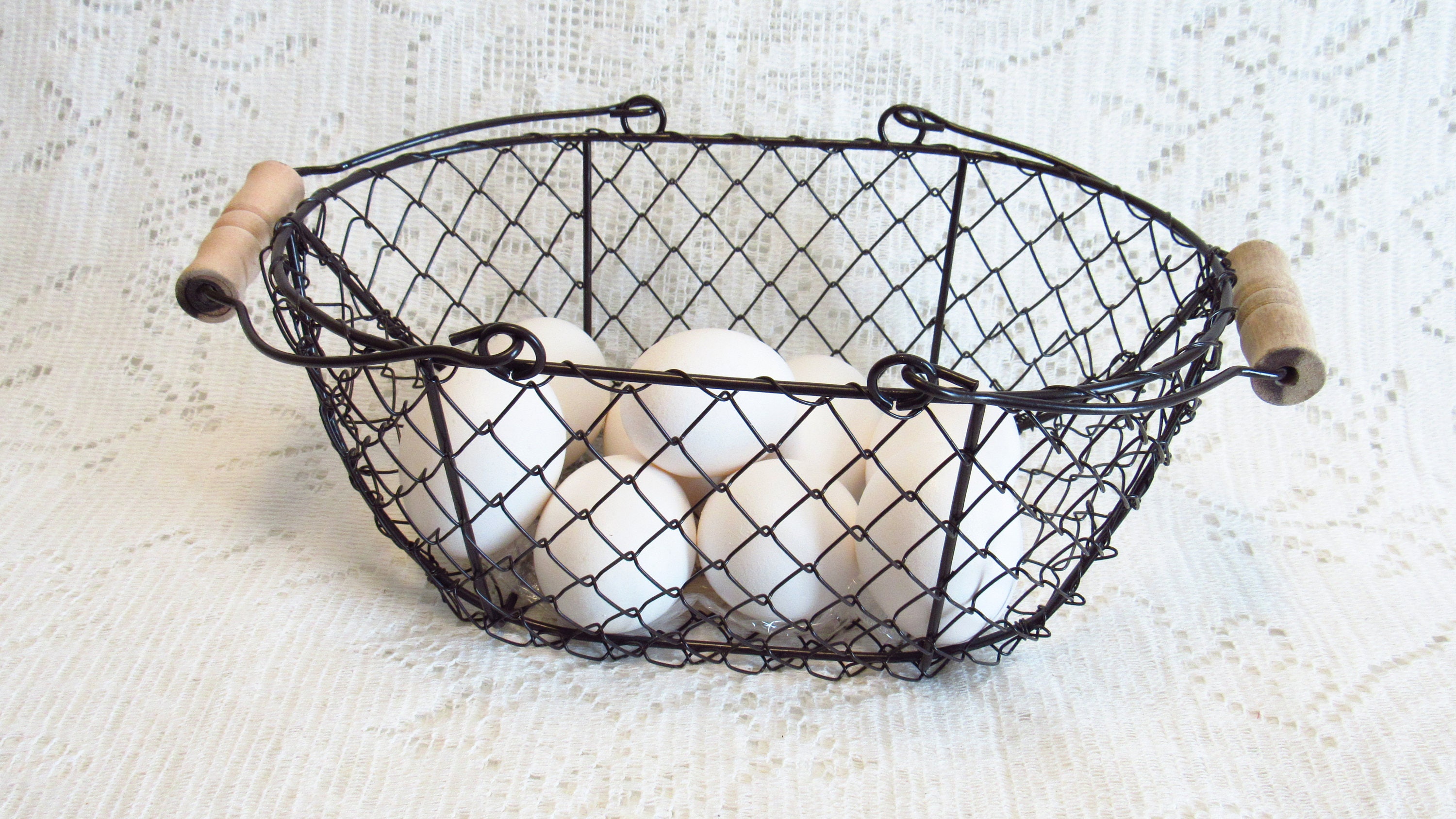 Decorative Oval Wire Metal Basket With Wood Handles New Etsy