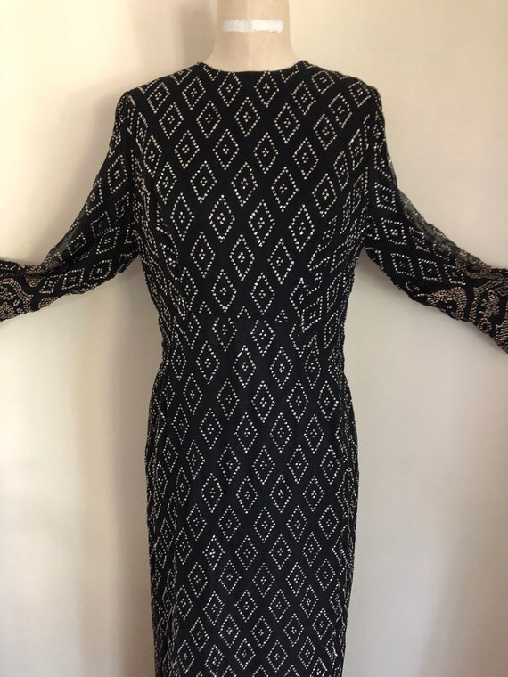 60's / 70's Maxi Dress Silk Black Glitter Gown
