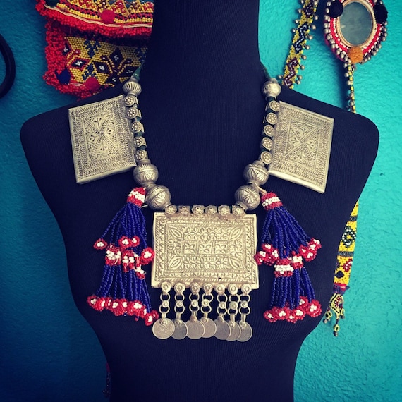 Kashmiri "box" necklace with tassels.