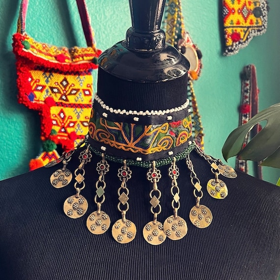 Repurposed boho choker from Pakistan with dangles… - image 1