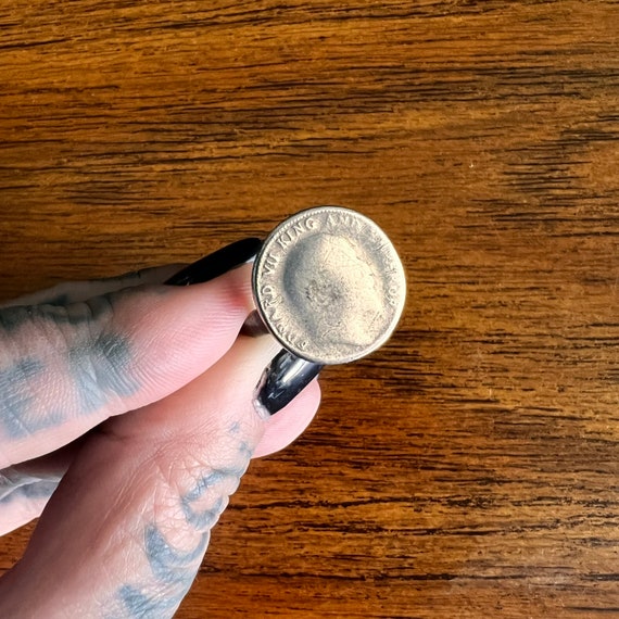 Antique silver coin ring from India. Gem