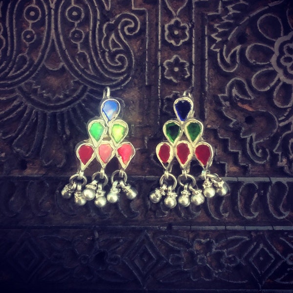 Silver & glass Indian earrings.