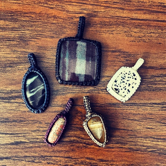 5 macrame/gemstone pendants. 3.
