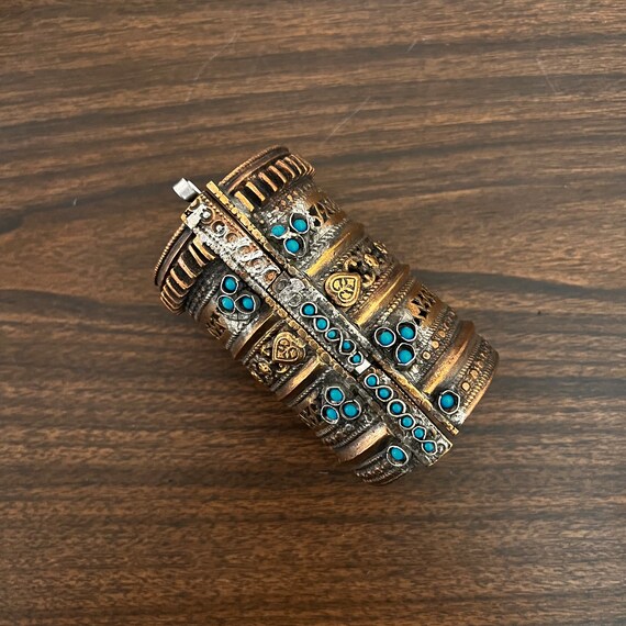 DAMAGED Kuchi hinged cuff with turquoise. - image 2