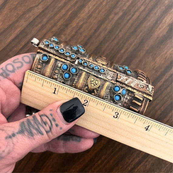 DAMAGED Kuchi hinged cuff with turquoise. - image 10