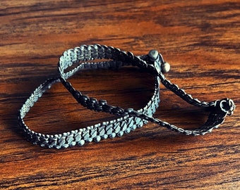 Woven ankle bracelets. A.