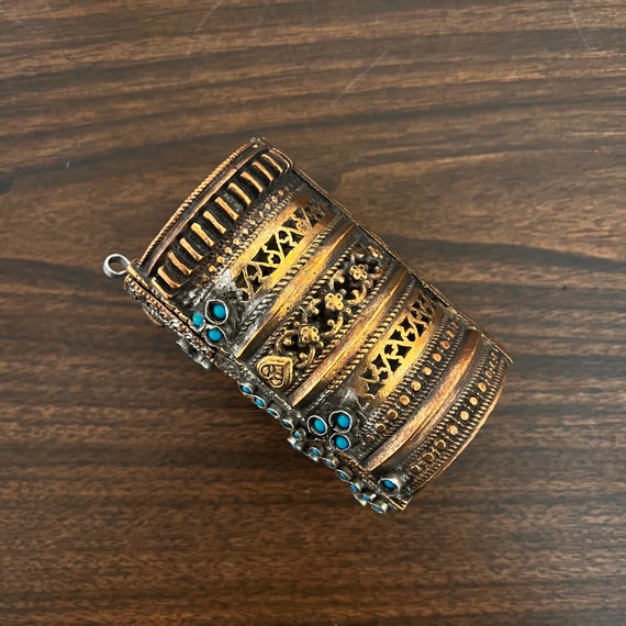 DAMAGED Kuchi hinged cuff with turquoise. - image 5