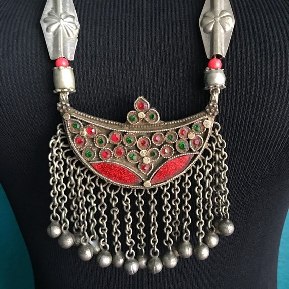 Kashmiri necklace with red glass beads. - image 2