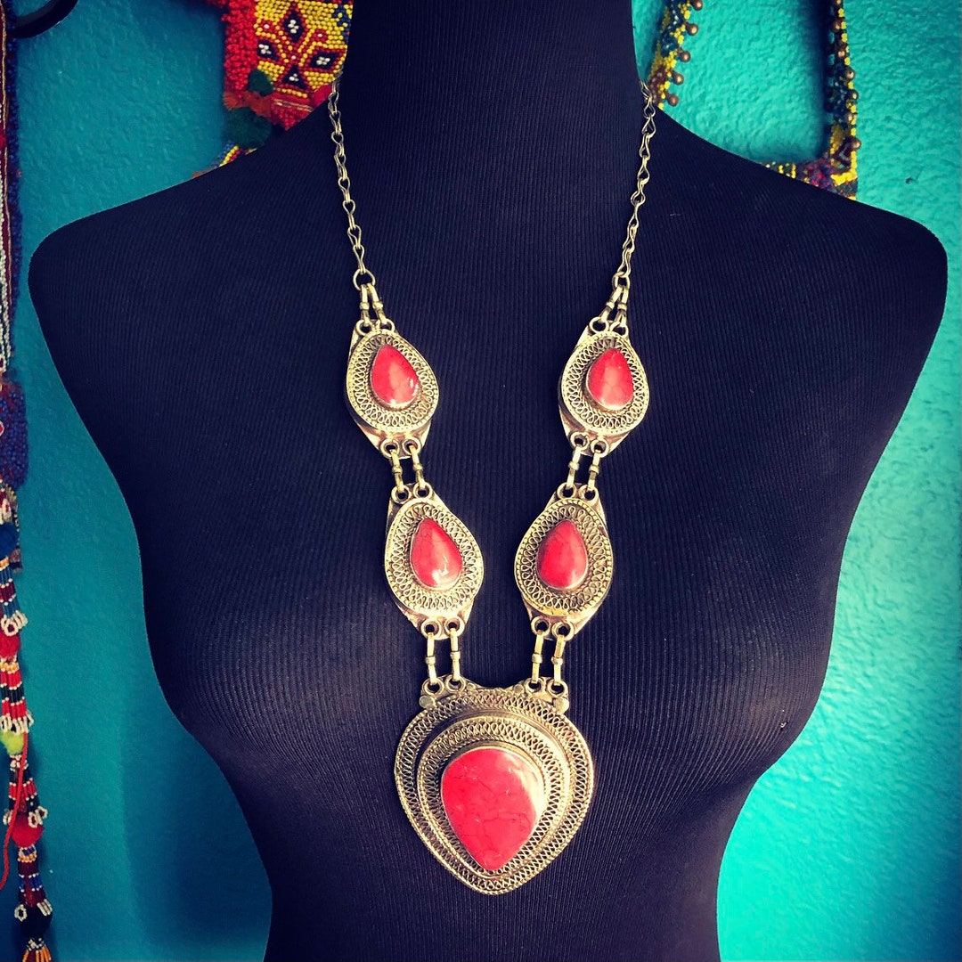 Bold Statement Necklace. Dyed Howlite red. Etsy