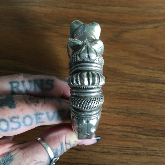 Hinged silver Makara bangle. - image 3