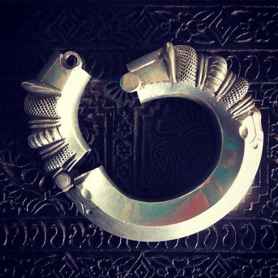 Hinged silver Makara bangle. - image 1