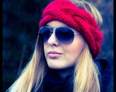 Hand knit red/cranberry headband super and warm soft wool blend, fashion , sport headband, gift idea