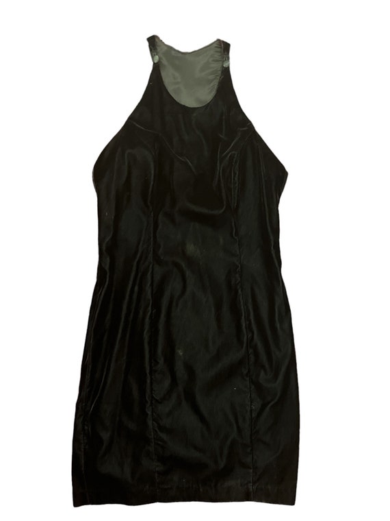 90s/Y2K black velvet halter dress mini