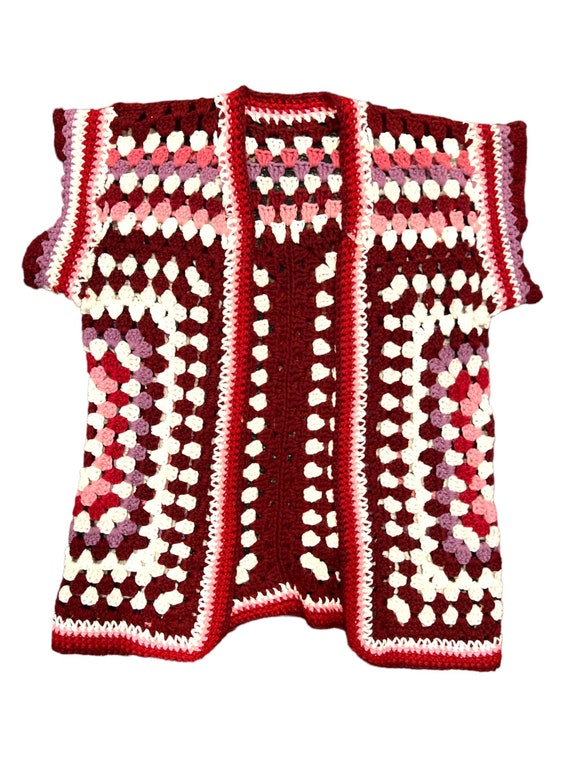 60s handmade granny square, crochet, vest sm/md