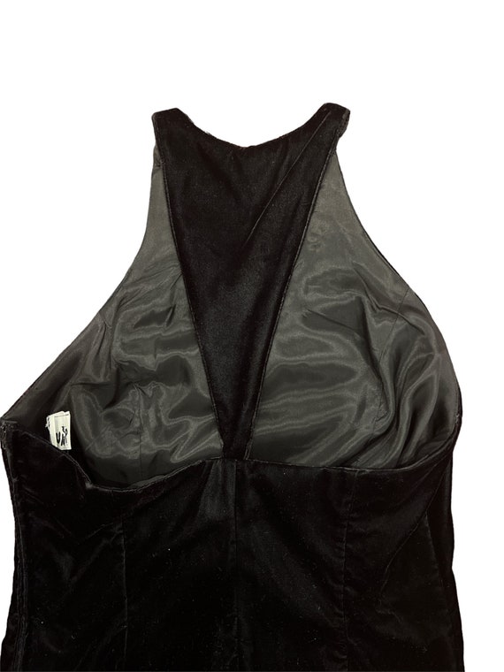 90s/Y2K black velvet halter dress mini - image 2