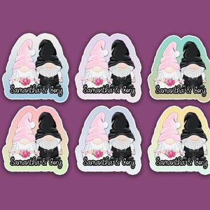 Personalized Wedding Gnome Stickers: Couple Name Vinyl Decals