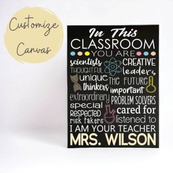 Personalized Science Teacher Canvas Sign: Classroom Decor