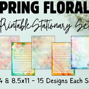 Papelería con motivos florales de primavera, papel de papelería imprimible, escritura de cartas, descarga digital, papel rayado para escribir, papel con flores, papel botánico