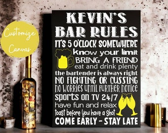 Bar Rules Sign, Personalized Bar Gifts, Home Bar Decor, Gift For Bartender, Basement Bar Decor, Christmas Gift Ideas For Husband, Custom