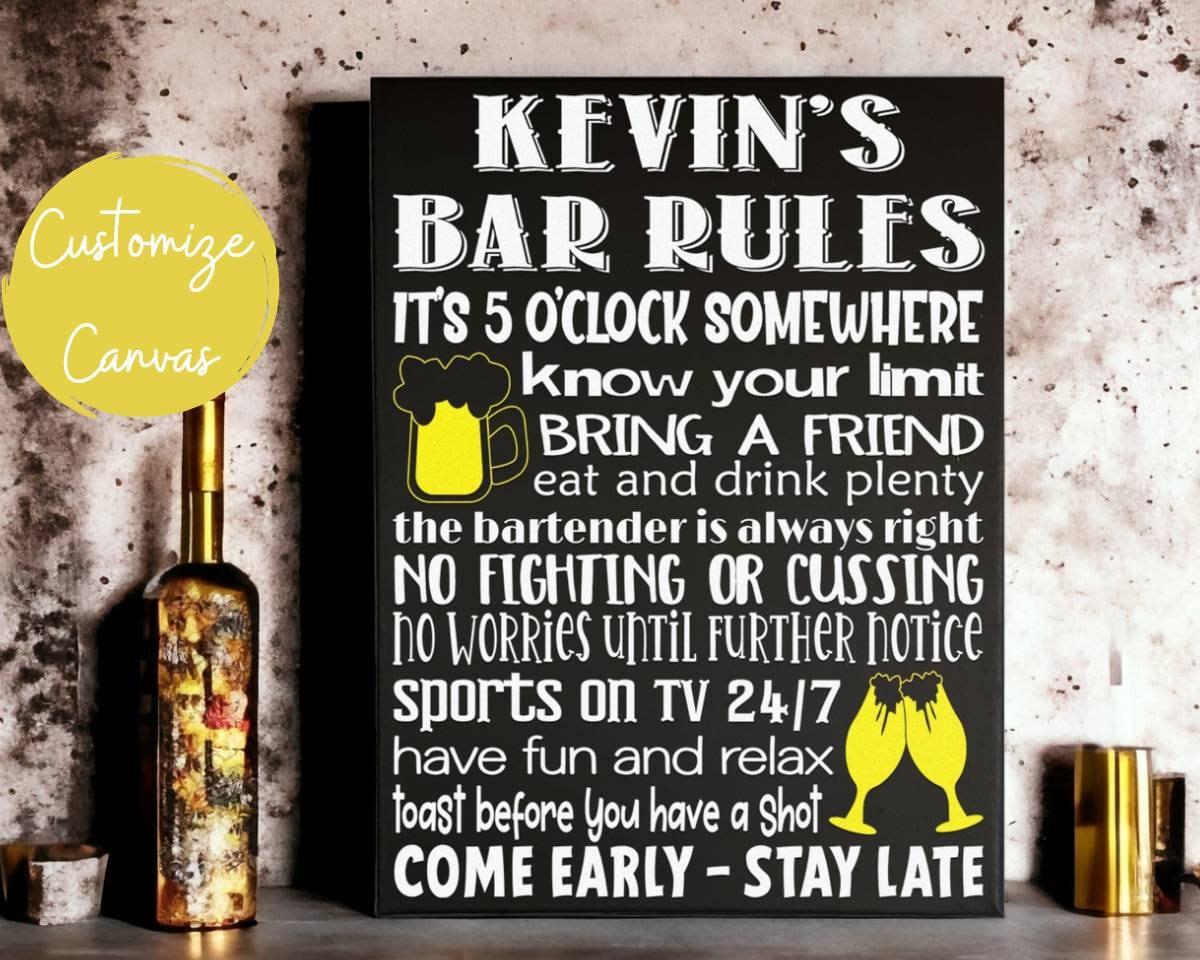 Bar Rules Sign Personalized Bar Gifts Home Bar Decor Gift - Etsy