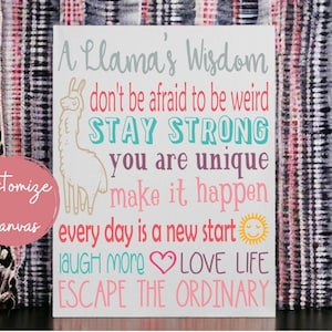 Llama Canvas Sign: Motivational Nursery Decor, Kids Room Art