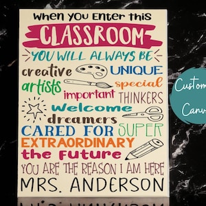 Art Classroom Decor, Gift For Art Teacher, Painted Canvas, When You Enter This Classroom Sign, Teacher Name Sign, End Of School Year Gift